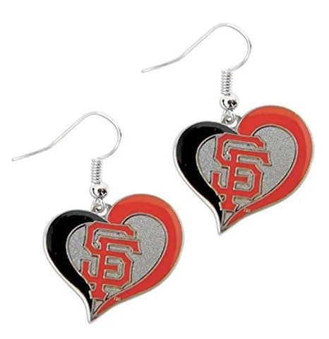 San Francisco Giants MLB Silver Swirl Heart Dangle Earrings Hypo-Allergenic Cover