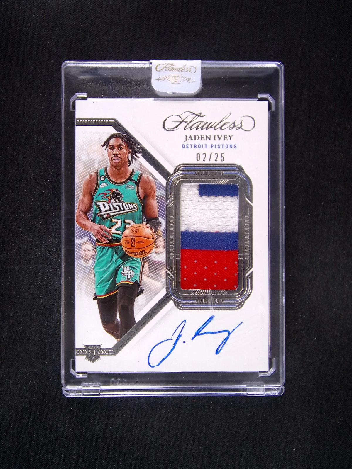 2022-23 Panini Flawless Jaden Ivey RC Rookie Patch Auto Pistons VPA RPA /25