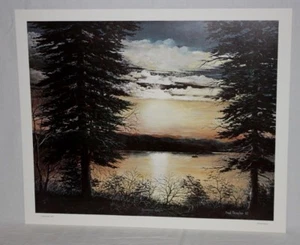 Southern Sunset by Kentucky Artist Fred Thrasher Lake Fishing Hand Signed RARE - Picture 1 of 7