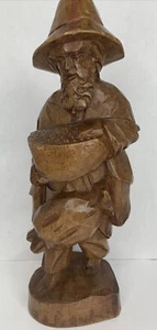 Vintage Hand Carved Wood Farmer Bearded Barefoot Sowing Bag Of Seeds Primitive - Picture 1 of 11