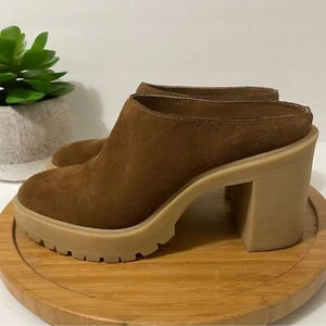 Dolce Vita Carry Chunky Heels Faux Suede Platform Mules Camel Lug Sole Size 9.5 - Picture 1 of 9