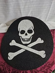 Skull & Crossbones Jolly Roger Heavy Glass Beaded Charger Placemat 2008 Beaded - Picture 1 of 6
