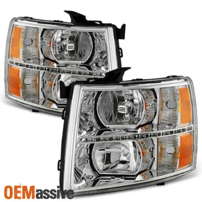 Fit 2007-2013 Chevy Silverado 1500 2007-2014 2500HD 3500HD Clear LED Headlights - Image 1 of 4
