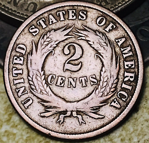 1868 Two Cent Piece 2C Ungraded Choice Civil War Era US Copper Coin CC18992