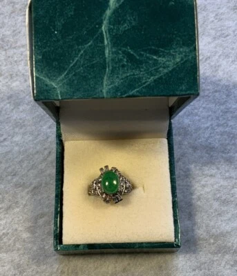 Anillo de cóctel de ley 925 piedra creada en laboratorio de jade verde talla 5, Suzanne Somers Foto 1 de 4