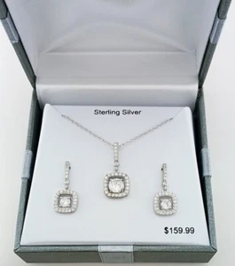 LAB CREATED 2.50 Cts WHITE SAPPHIRE EARRING & PENDANT SET  .925 Silver  - NWT - Picture 1 of 8