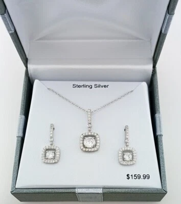 LAB CREATED 2.50 Cts WHITE SAPPHIRE EARRING & PENDANT SET  .925 Silver  - NWT - Image 1 of 4