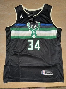 Milwaukee Bucks Jersey Mens Sz Large 48 Black Giannis Antetokounmpo #34 NBA NWT - Picture 1 of 6