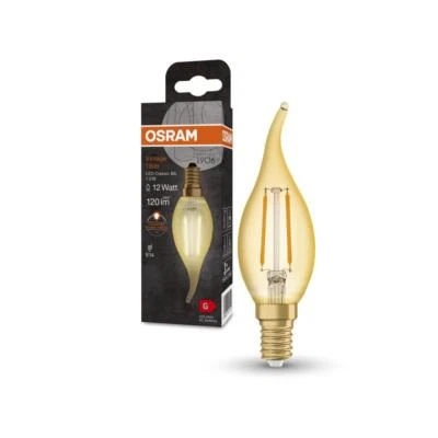 OSRAM LED E14 VINTAGE Windstoßlampe GOLD 1,5W wie 12W extra warmweiß Kronleuchte - Bild 1 von 4