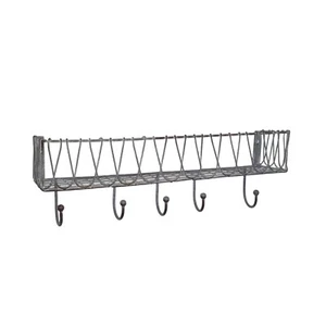 Mounted Hanging Wire Basket with 5 Hooks - Picture 1 of 1