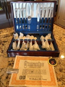 Rogers & Brothers Reinforced Silverplate Silverware Flatware & Box Chest Set 50 - Picture 1 of 12