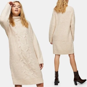 NUEVO TOPSHOP Marfil CENTRAL CAPUCHA Cable Cuello MANGA LARGA Suéter Tejido VESTIDO EE. UU. 4-6 - Imagen 1 de 11