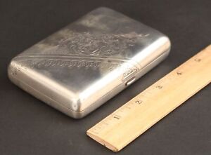 Antique Engraved & Hallmarked 84 Russian Silver Cigar Cigarette Case, NR