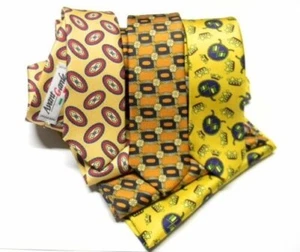 Cravate Jaune Variées Fantasie Slim Imprimé Soie Made IN Italy en Tie Sac à Main - Imagen 1 de 6
