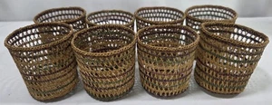 (8) Vintage MCM Wicker Rattan BOHO Cup Holders Basket Sleeves Woven Multicolor - Picture 1 of 5