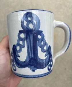 Vintage Louisville Pottery Stoneware Anchor Mug Ocean Nautical Cup Hand Painted - Picture 1 of 10