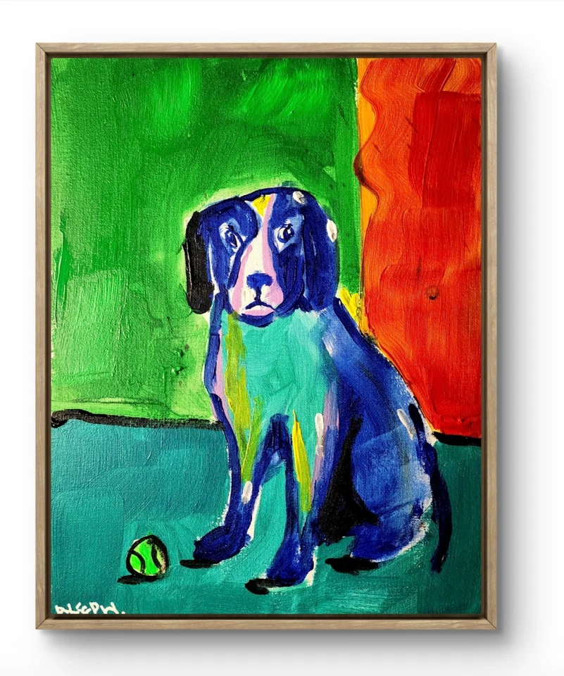 Arte Original Play Fectch 14x11 Colorido Arte Moderno Pintura Acrílica sobre Lienzo Foto 1 de 4