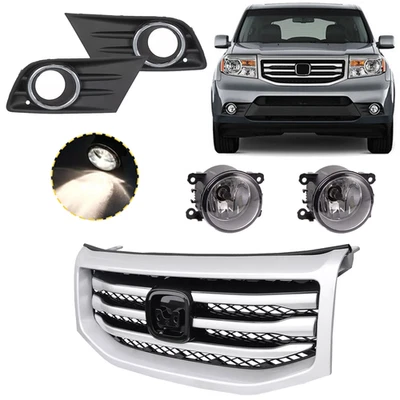 Luces antiniebla de parrilla delantera con cubierta con cromo 5 piezas para Honda Pilot 2012-2015 Foto 1 de 4