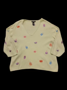 Alexandra Bartlett 1X Lime Green Sweater Purse Embroidery Cotton Knit Y2K Cute - Picture 1 of 9