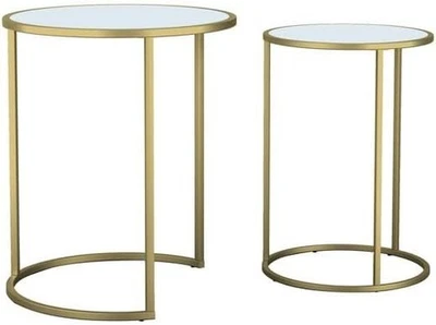 Set of 2 Round Nesting Coffee Tables Gold Legs Tempered Glass Metal Frame - Image 1 of 4