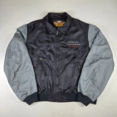 Harley Davidson Varsity 夹克男式 2XL V 双动力摩托车黑色灰色 — 第 1/4 张图片