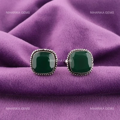 925 Argento Sterling Verde Pietra Onice Sposi Nuovo Anno Compleanno Gemelli - Immagine 1 di 4