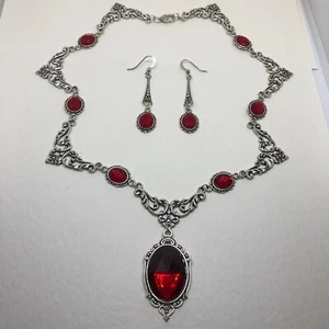 JUEGO DE COLLARES REALES ENCHAPADOS EN PLATA ROJA VICTORIANA FILIGRANA PENDIENTES DELGADOS RFS - Imagen 1 de 12