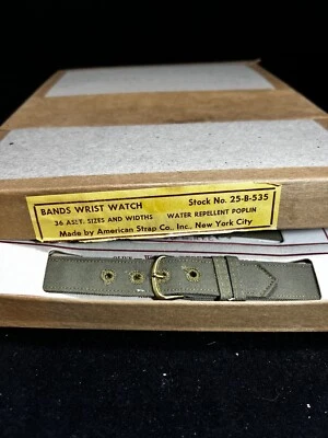 Correa de reloj vintage de los años 40 Segunda Guerra Mundial EDICIÓN MILITAR DE EE. UU. NOS 16 mm 5/8" hebilla dorada B1FG Foto 1 de 4