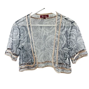 Miss Anne Wrap Women Size 12 Grey Sheer Short Open Rose Pattern Gold Trim - Picture 1 of 6