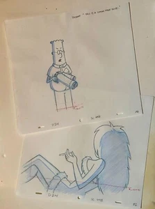 DILBERT "ANTI-SMOKING" Animation: 2 Hand-Penciled Drawings +Copy of Scene Folder - Picture 1 of 2