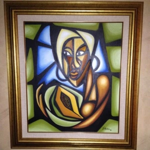 Javier Martinez "Woman with Fruit" Oil/canvas, 28" x 24" Cuban art for sale - Picture 1 of 5