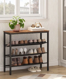 4 Ebenen Schuhregal Schuhablage Schuh-Organizer mit 3 Metallgitterregalen - Bild 1 von 8