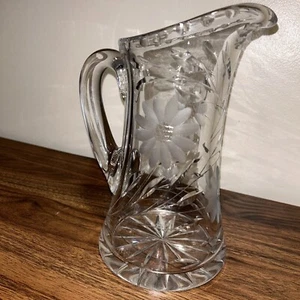 Vintage Tiffin Glass Pitcher Corn Flower Cut Heavy EUC - Picture 1 of 10