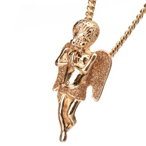 Gold versilbert betender Engel Anhänger mit 20" Kubanische Kette Halskette MMP 81 - Bild 1 von 8