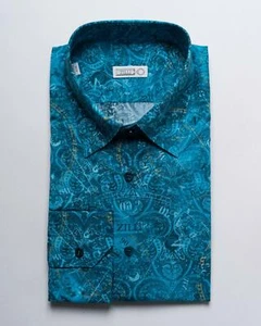 Camisa deportiva Zilli $1,250 azul agua brújula cachemira romaní de calce ajustado (40 eu) 15.75 - Imagen 1 de 4