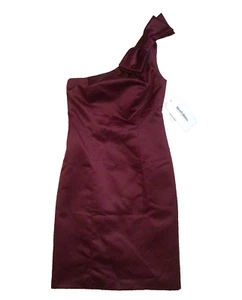 Davids Bridal Wine One Shoulder Satin Bow NWT Bridesmaid Dress Size 2 923A - Picture 1 of 7
