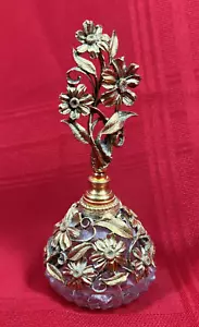 Vintage Matson Gold Ormolu Floral Glass Perfume Bottle With Glass Dauber - Picture 1 of 16
