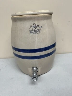 Vintage Stoneware #2 USA CROWN ROYAL Farm Advertising Crock Churn Cooler Jug - Image 1 of 4