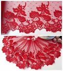 7.5" 1Y Embroidered Tulle Lace Trim Hot Red The Youth Gorgeous Costume/Sewing 