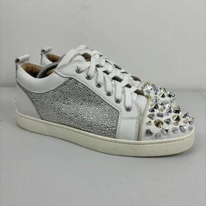 Christian Louboutin Louis Junior Spikes Crystals Leather Sneaker Men's White 43 - Picture 1 of 10