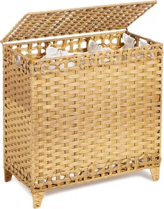 Laundry Hamper with 3 Removable Liner Bags; 132L Handwoven Rattan Laundry Basket - Picture 1 of 7