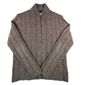 Express Mens L Brown Tan Merino Wool Blend Full Zip Knit Cardigan Sweater - Picture 1 of 8