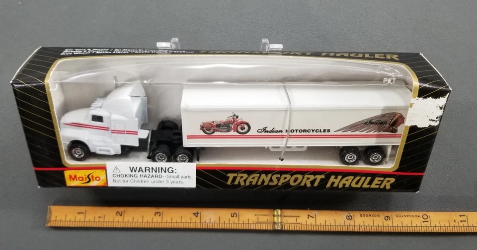 MAISTO TRANSPORT HAULER INDIAN MOTORCYCLE SEMI TRUCK & TRAILER DIECAST METAL IOP - Image 1 of 4