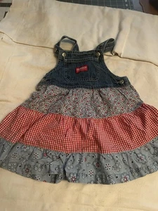 VTG OSH KOSH BABY B'GOSH USA-MADE DENIM BLUE RED Skirtalls Dress 18 months - Picture 1 of 4