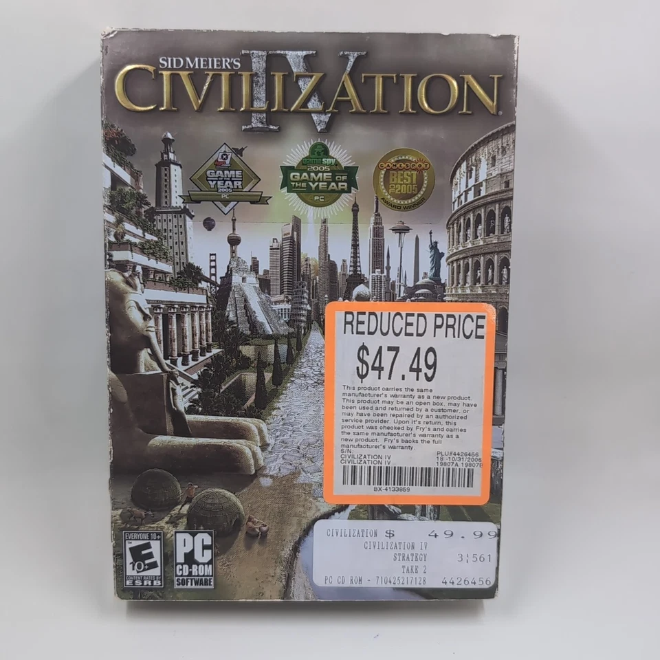 Sid Meier's Civilization IV 4 PC Game Small Box Fry's Sale Tag Sealed 2006 GOTY - Image 1 of 4