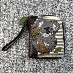 Chala Koala Zip Around Wallet Wristlet Brown With Zipper Pull Charm - Picture 1 of 12
