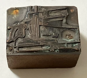 Antique Printing Block Wood & Metal Letterpress Stamps Unique Graphics Tools? - Picture 1 of 12