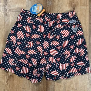 NUEVO Columbia PFG Hombres Pequeños 6” Super BackCast Pantalones Cortos Agua Azul Marino Bandera de EE. UU. $40 - Imagen 1 de 6