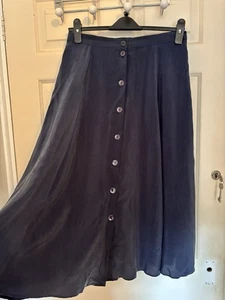 80s Vintage St Michael Blue Button Down Midi Skirt Size 10 UK - Picture 1 of 6