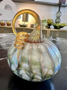 Jack Pine Studio Blown Glass Pumpkin 2011 Green Gold Lavender 5 1/4” - Picture 1 of 5